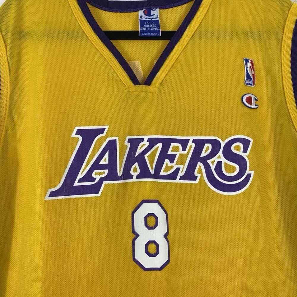 VTG Champion Los Angeles Lakers Kobe Bryant #8 Yellow NBA Jersey Size Large - Picture 3 of 7